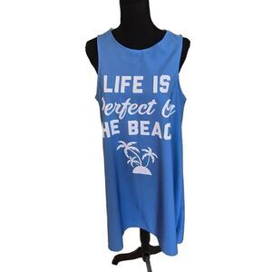 Womens Sleeveless Life Is Better On The Beach Graphic Cover-up Dress Blue Medium